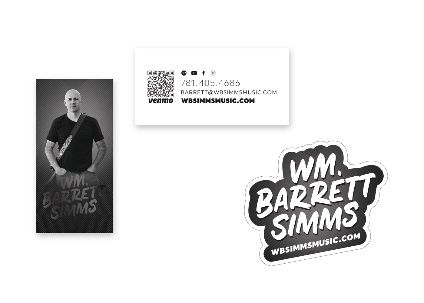Business card and sticker for Wm. Barrett Simms music